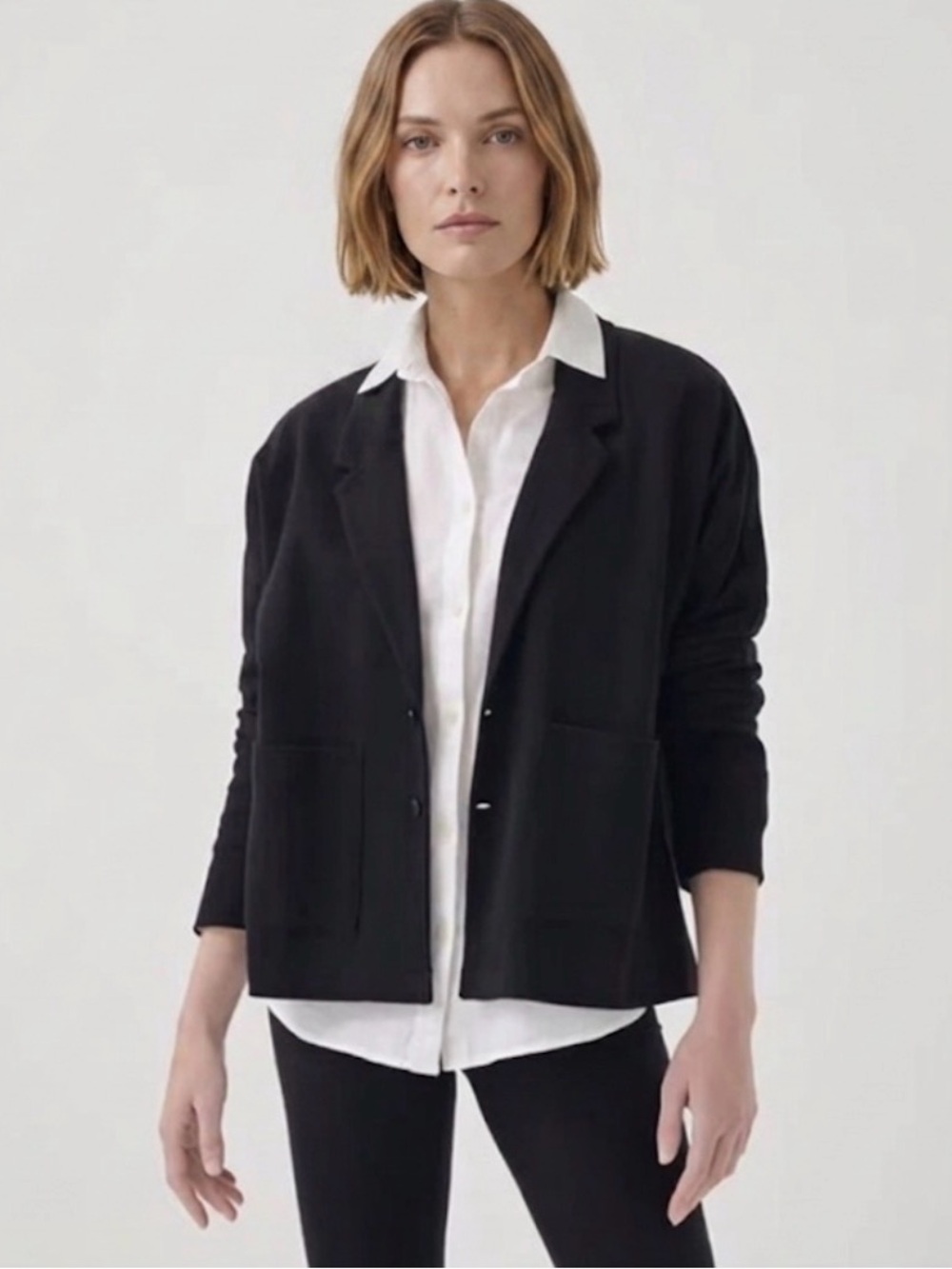 Pact New women’s organic cotton black Relaxed knit blazer Notch lapel jacket XL